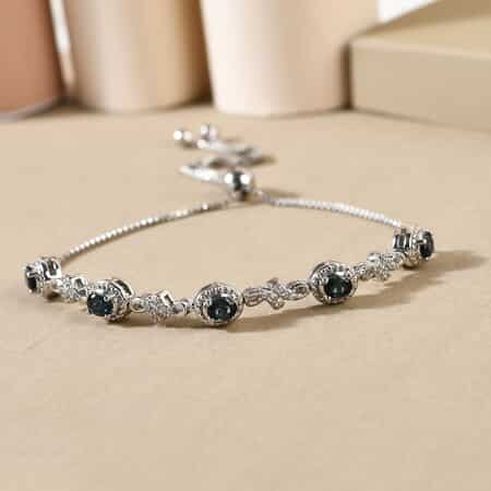 Premium Monte Belo Indicolite and Natural White Zircon Bolo Bracelet in Platinum Over Sterling Silver 1.00 ctw image number 1