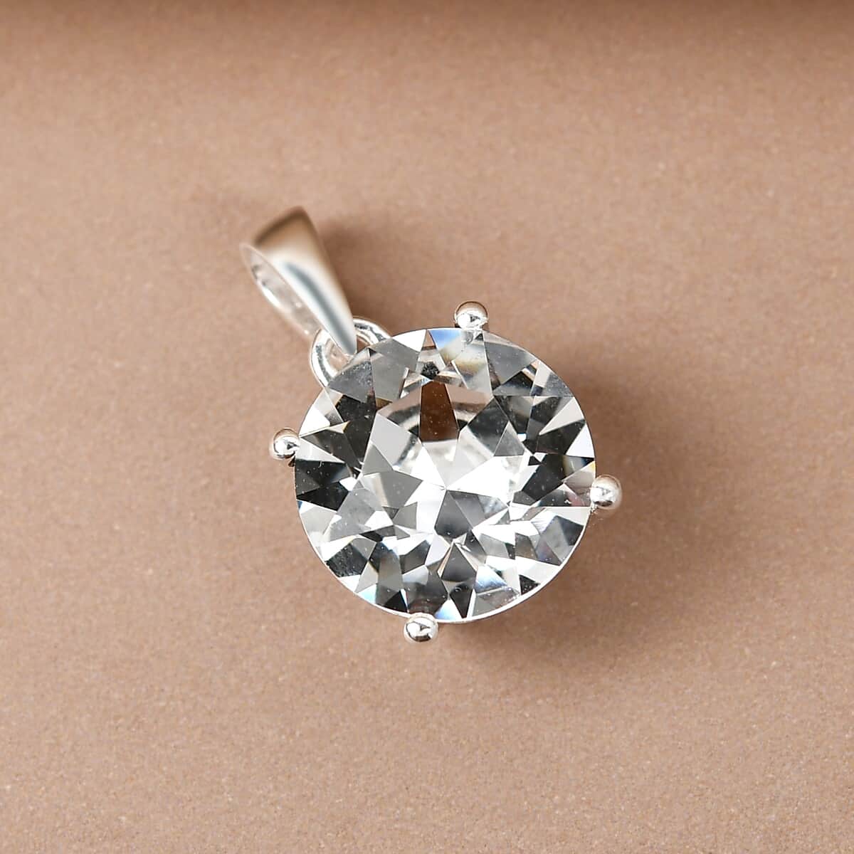 White Crystal Pendant in Sterling Silver| Solitaire Silver Pendant image number 1
