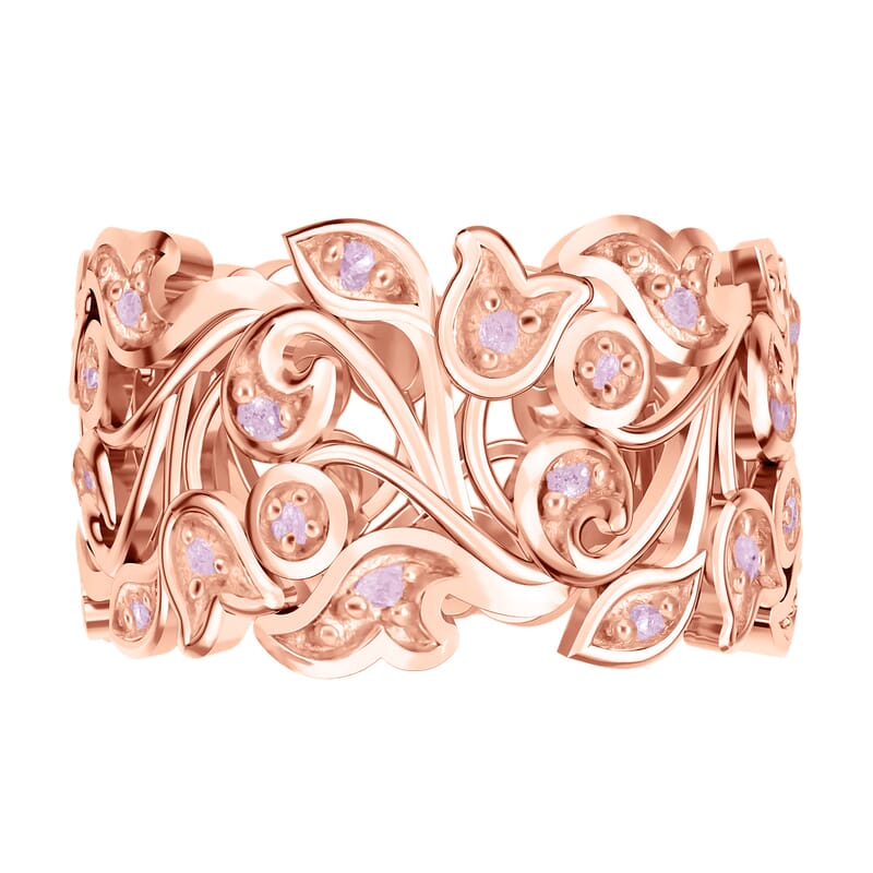 D'Joy Uncut Natural Pink Diamond 0.25 ctw Vine Ring in Vermeil Rose Gold Over Sterling Silver (Size 5.0)