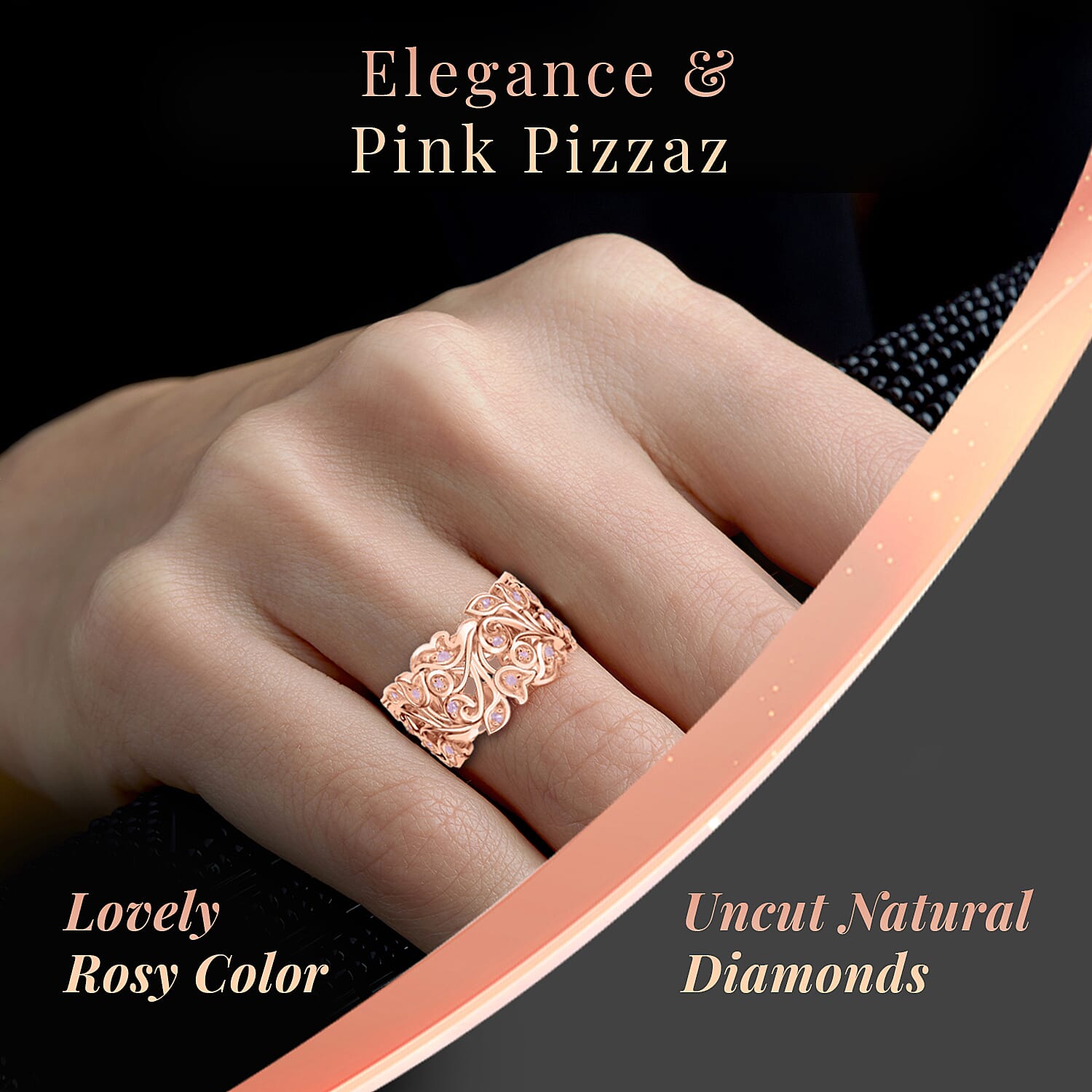 D'Joy Uncut Natural Pink Diamond 0.25 ctw Vine Ring in Vermeil Rose Gold Over Sterling Silver (Size 5.0)
