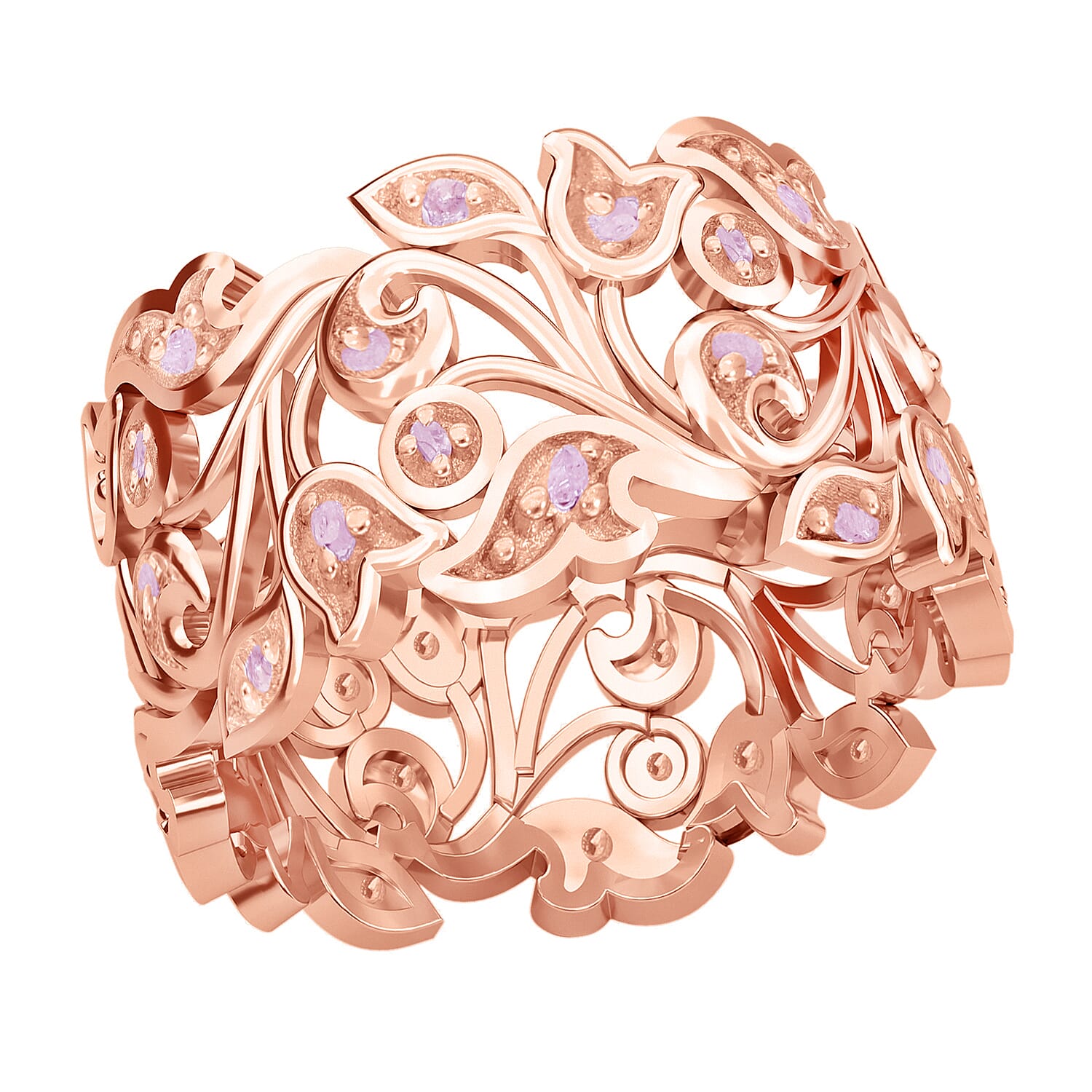 D'Joy Uncut Natural Pink Diamond 0.25 ctw Vine Ring in Vermeil Rose Gold Over Sterling Silver (Size 5.0)