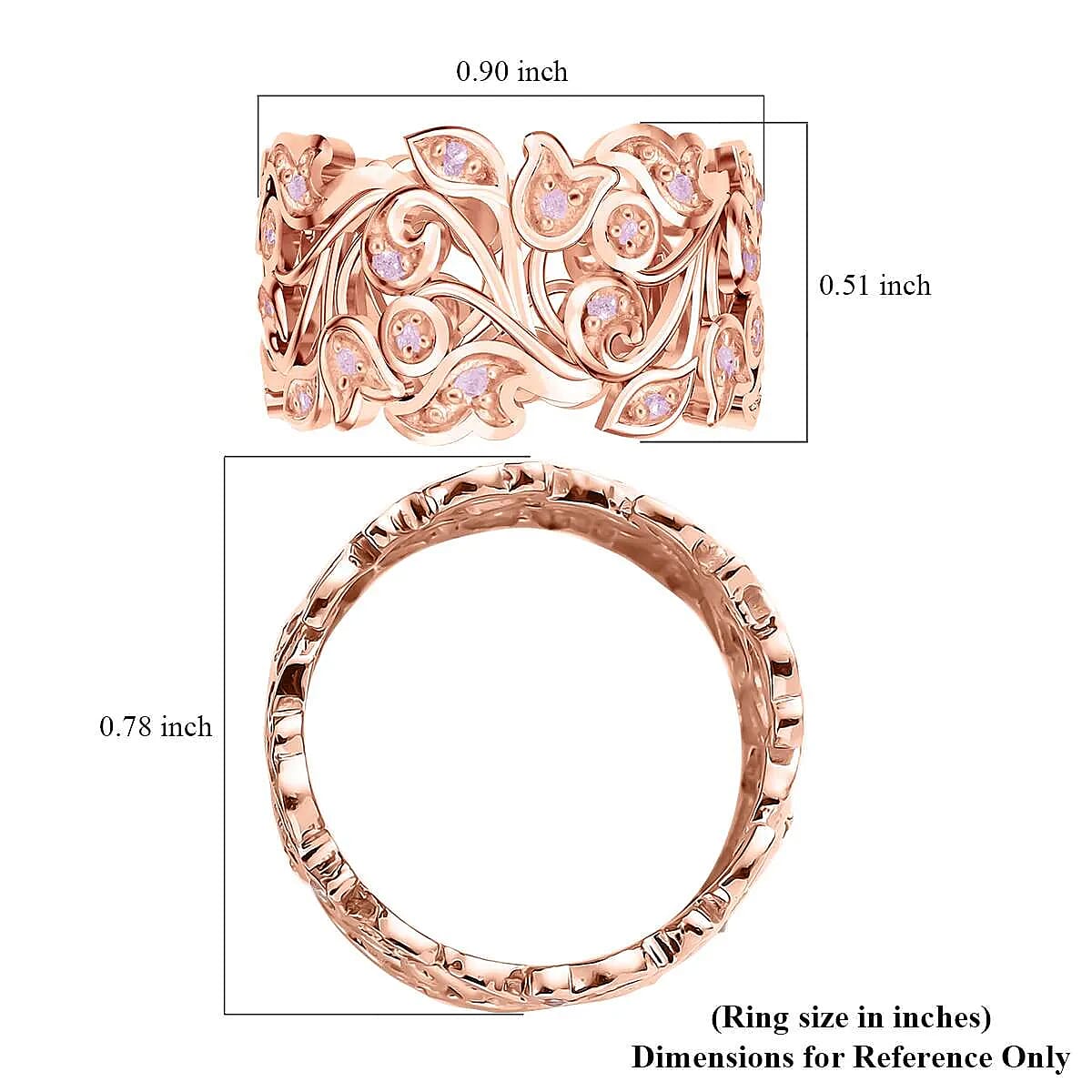 D'Joy Uncut Natural Pink Diamond 0.25 ctw Vine Ring in Vermeil Rose Gold Over Sterling Silver (Size 5.0)