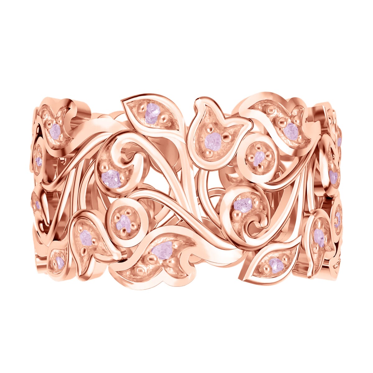 Uncut Natural Pink Diamond 0.25 ctw Vine Ring in Vermeil Rose Gold Over Sterling Silver (Size 6.0) image number 0