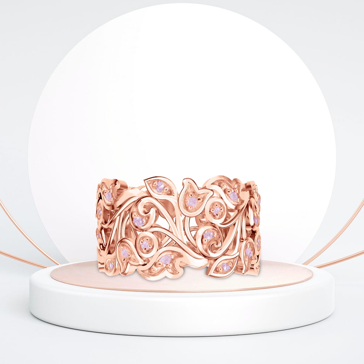 Uncut Natural Pink Diamond 0.25 ctw Vine Ring in Vermeil Rose Gold Over Sterling Silver (Size 6.0) image number 1