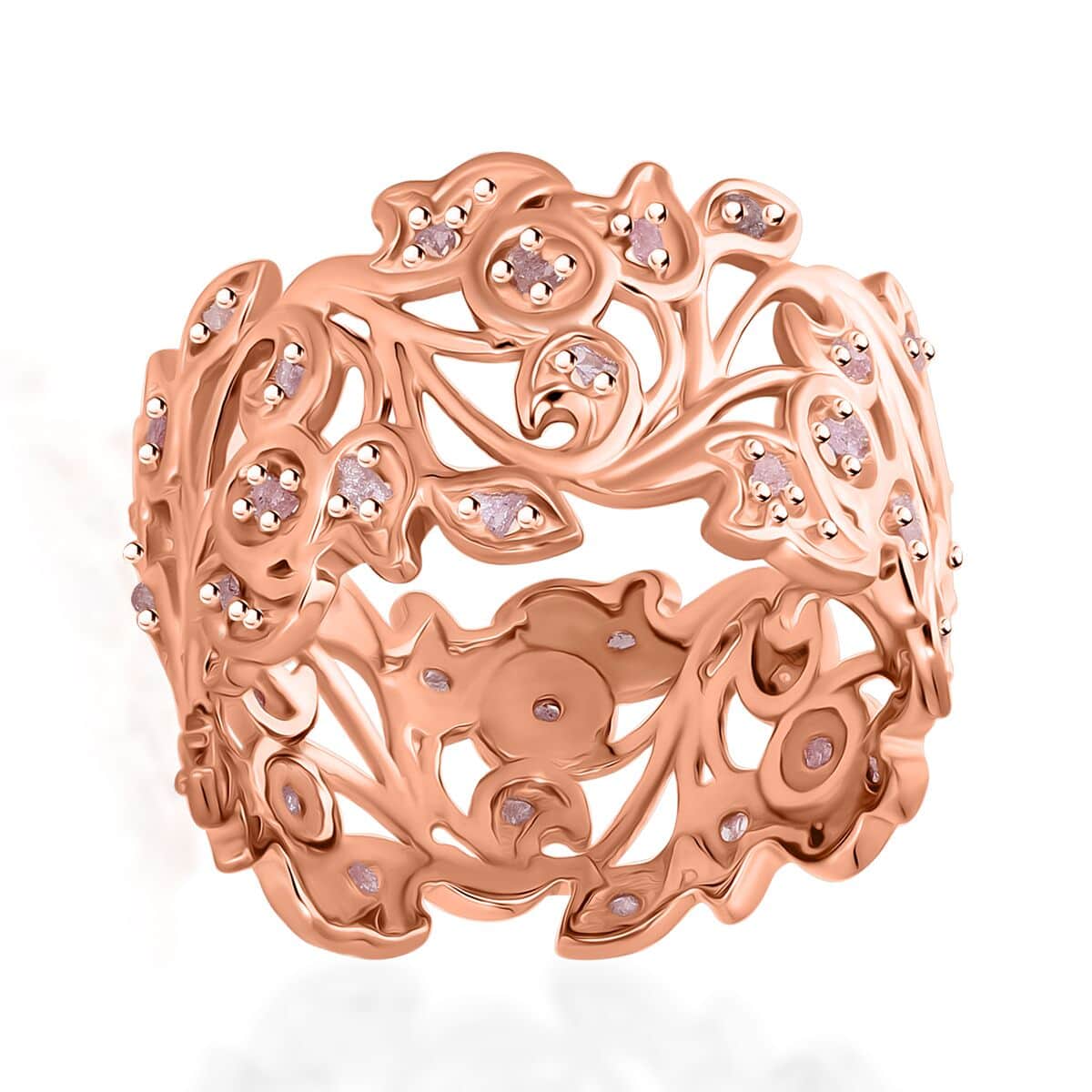 Doorbuster Uncut Natural Pink Diamond 0.25 ctw Vine Ring in Vermeil Rose Gold Over Sterling Silver (Size 7.0) image number 0