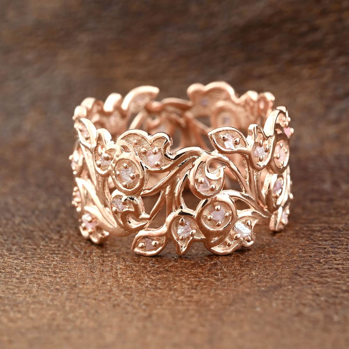 Doorbuster Uncut Natural Pink Diamond 0.25 ctw Vine Ring in Vermeil Rose Gold Over Sterling Silver (Size 7.0) image number 1