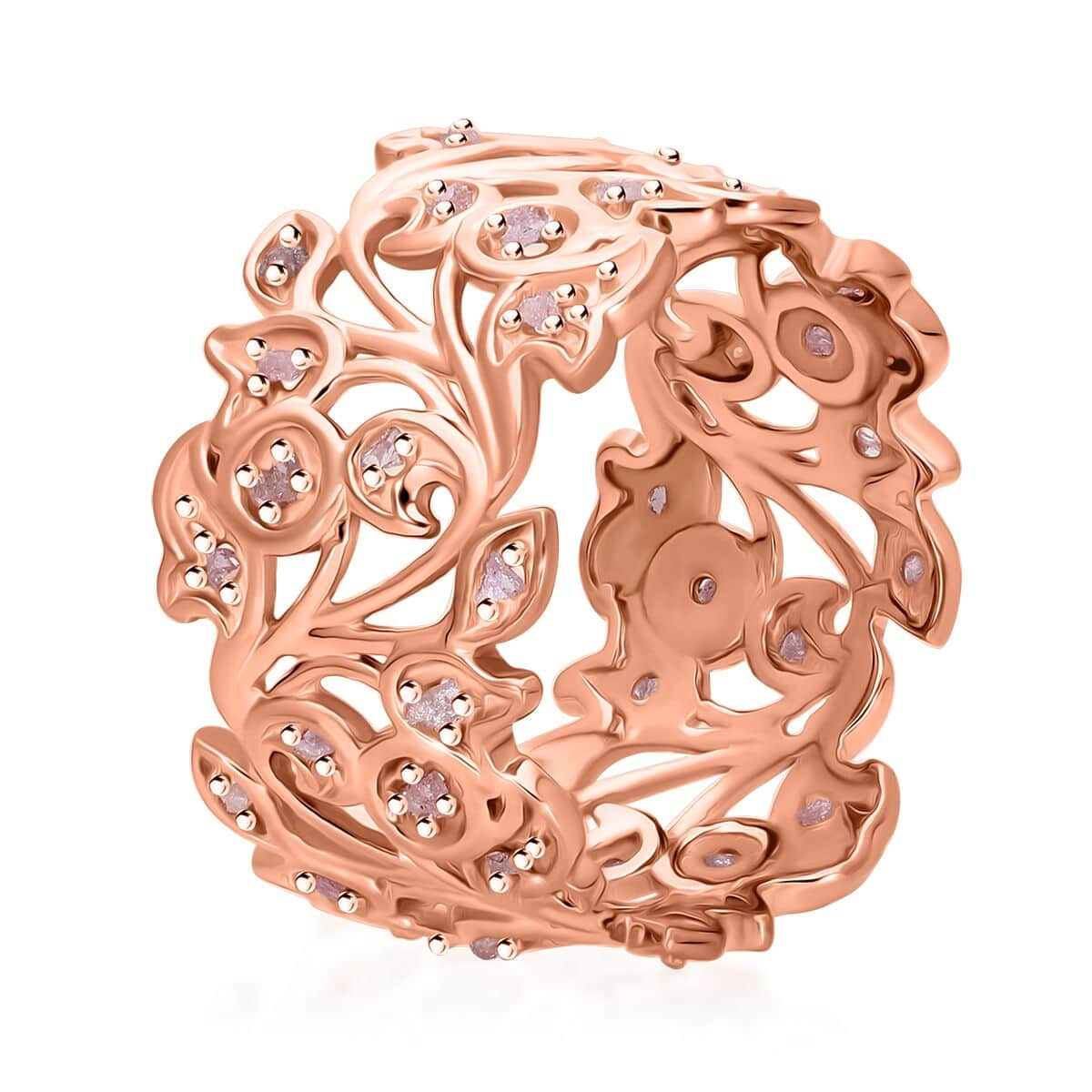 Doorbuster Uncut Natural Pink Diamond 0.25 ctw Vine Ring in Vermeil Rose Gold Over Sterling Silver (Size 7.0) image number 3