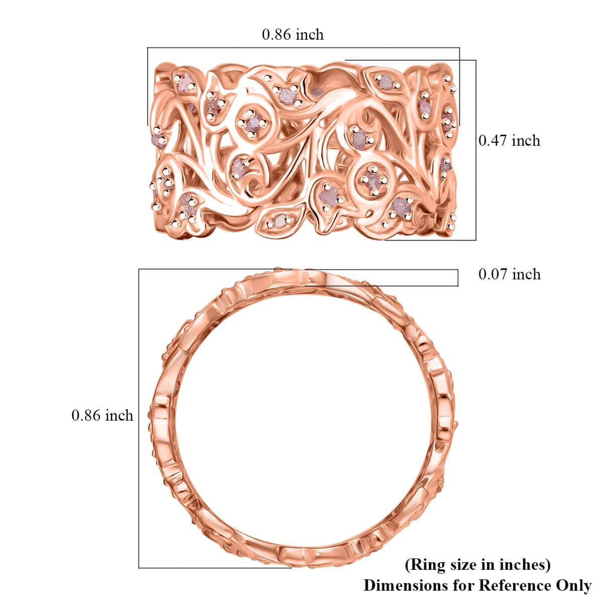 Doorbuster Uncut Natural Pink Diamond 0.25 ctw Vine Ring in Vermeil Rose Gold Over Sterling Silver (Size 7.0) image number 4