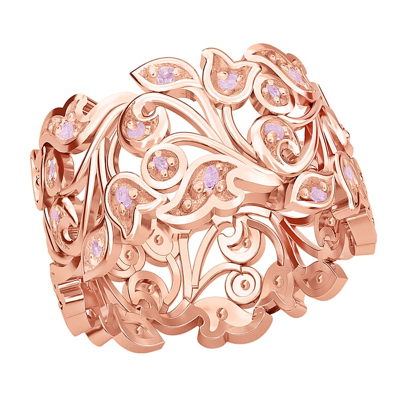 D'Joy Uncut Natural Pink Diamond 0.25 ctw Vine Ring in Vermeil Rose Gold Over Sterling Silver (Size 8.0)