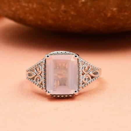 Galilea Rose Quartz Solitaire Ring in Platinum Over Sterling Silver 3.25 ctw image number 4