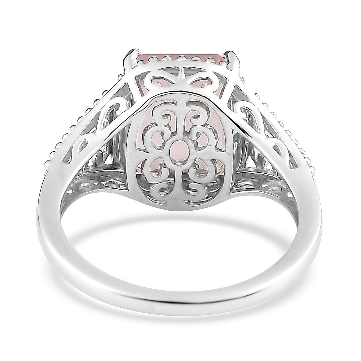 Galilea Rose Quartz Solitaire Ring in Platinum Over Sterling Silver (Size 10.0) 3.40 ctw
