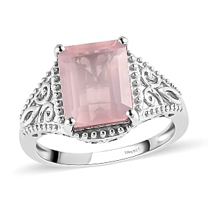Galilea Rose Quartz Solitaire Ring in Platinum Over Sterling Silver (Size 6.0) 3.40 ctw