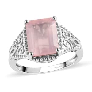 Galilea Rose Quartz 3.40 ctw Solitaire Ring in Platinum Over Sterling Silver (Size 7.0)