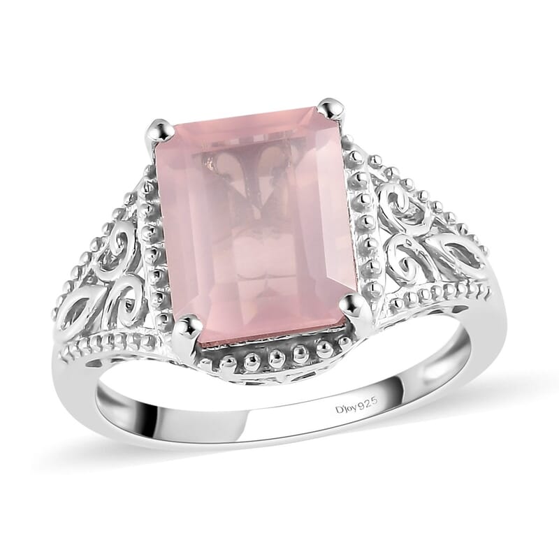 D'Joy Galilea Rose Quartz 3.40 ctw Solitaire Ring in Platinum Over Sterling Silver (Size 7.0)