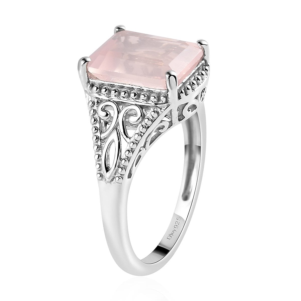D'Joy Galilea Rose Quartz 3.40 ctw Solitaire Ring in Platinum Over Sterling Silver (Size 7.0)