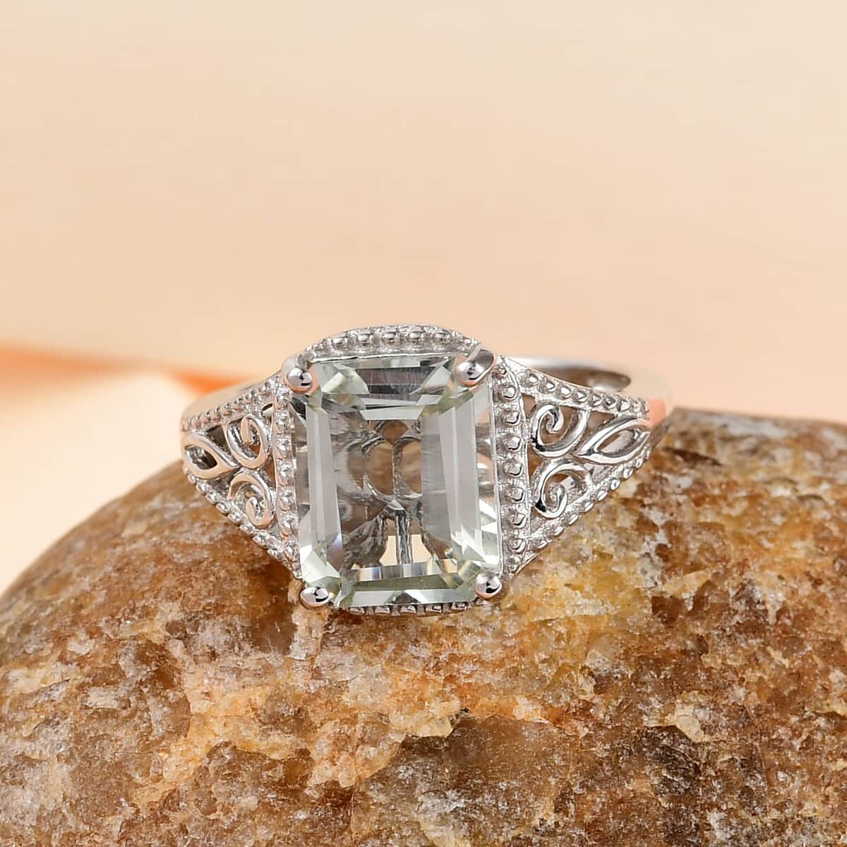 Montezuma Prasiolite Solitaire Ring in Platinum Over Sterling Silver (Size 6.0) 3.25 ctw image number 3