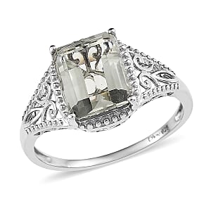 D'Joy Montezuma Prasiolite 3.25 ctw Solitaire Ring in Platinum Over Sterling Silver (Size 9.0)
