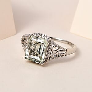 D'Joy Montezuma Prasiolite 3.25 ctw Solitaire Ring in Platinum Over Sterling Silver (Size 9.0)