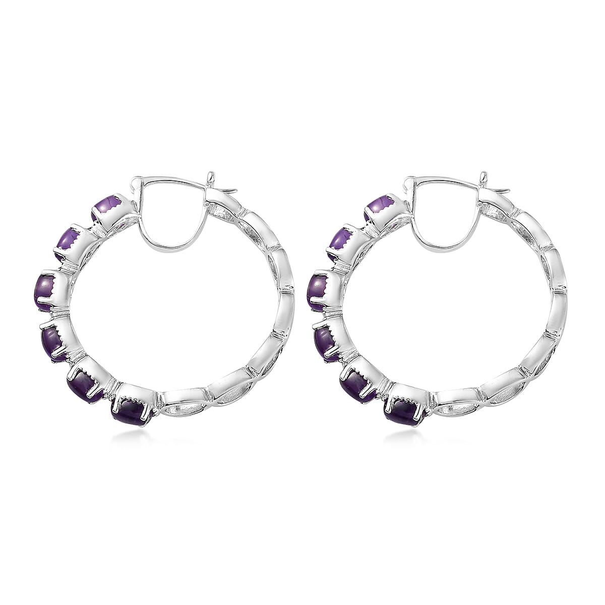 Karis Amethyst Hoop Earrings in Platinum Bond and Stainless Steel 6.10 ctw