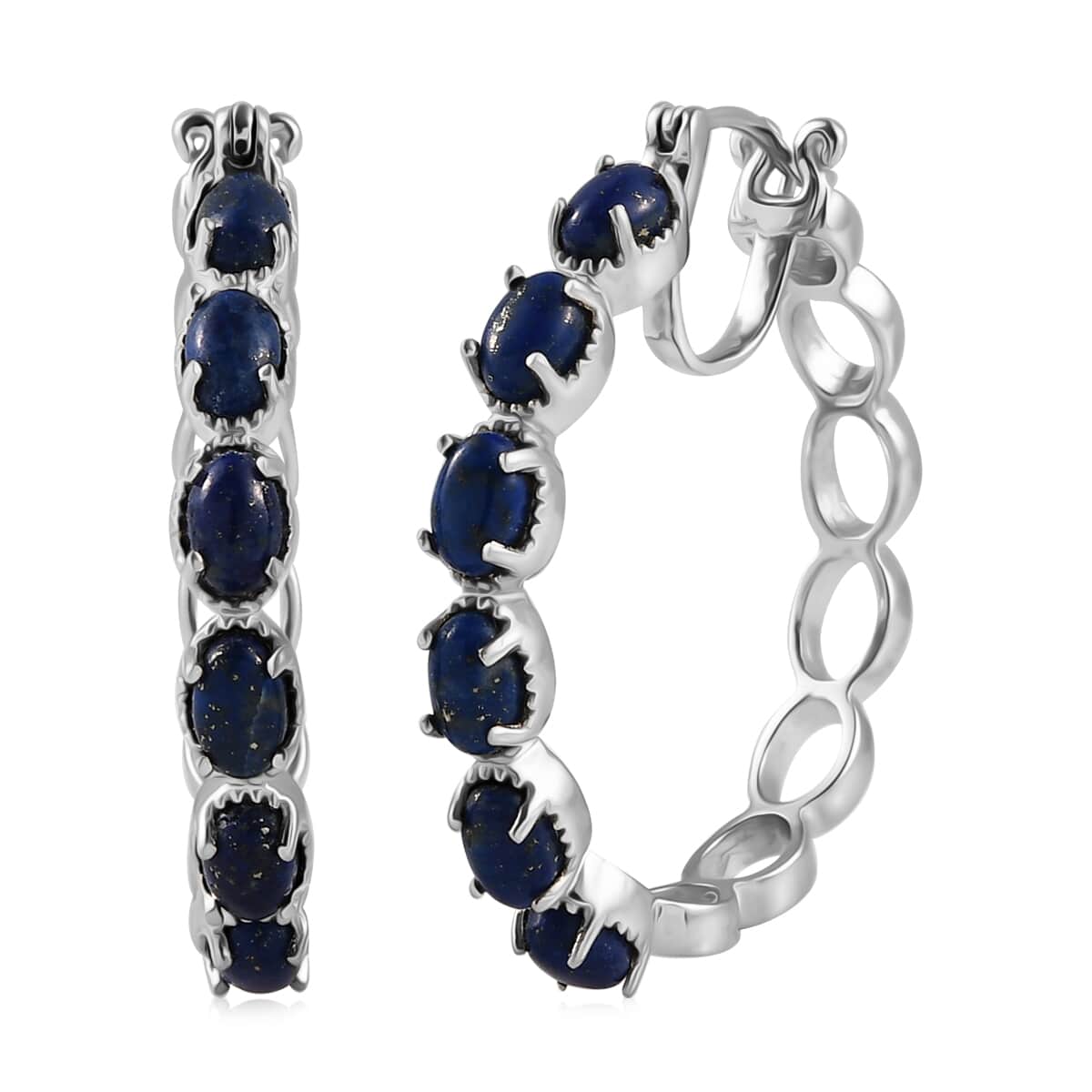 Karis Lapis Lazuli Hoop Earrings in Platinum Bond and Stainless Steel 6.85 ctw image number 0