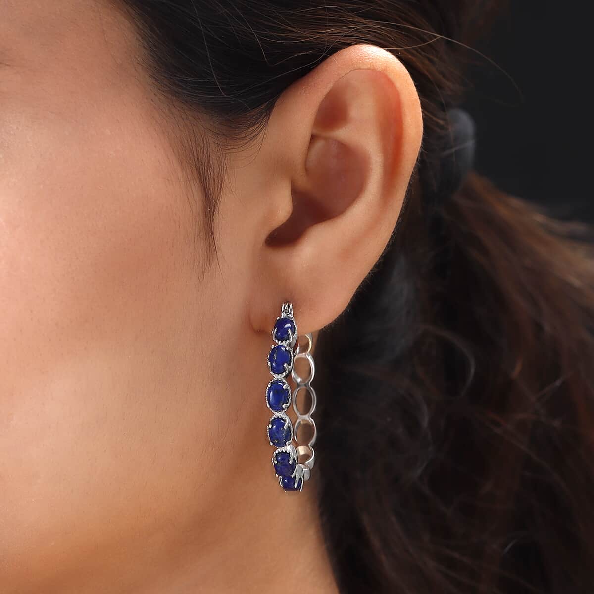 Karis Lapis Lazuli Hoop Earrings in Platinum Bond and Stainless Steel 6.85 ctw image number 1