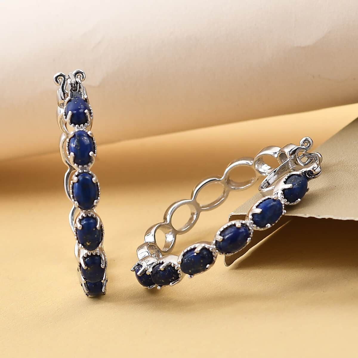 Karis Lapis Lazuli Hoop Earrings in Platinum Bond and Stainless Steel 6.85 ctw image number 3