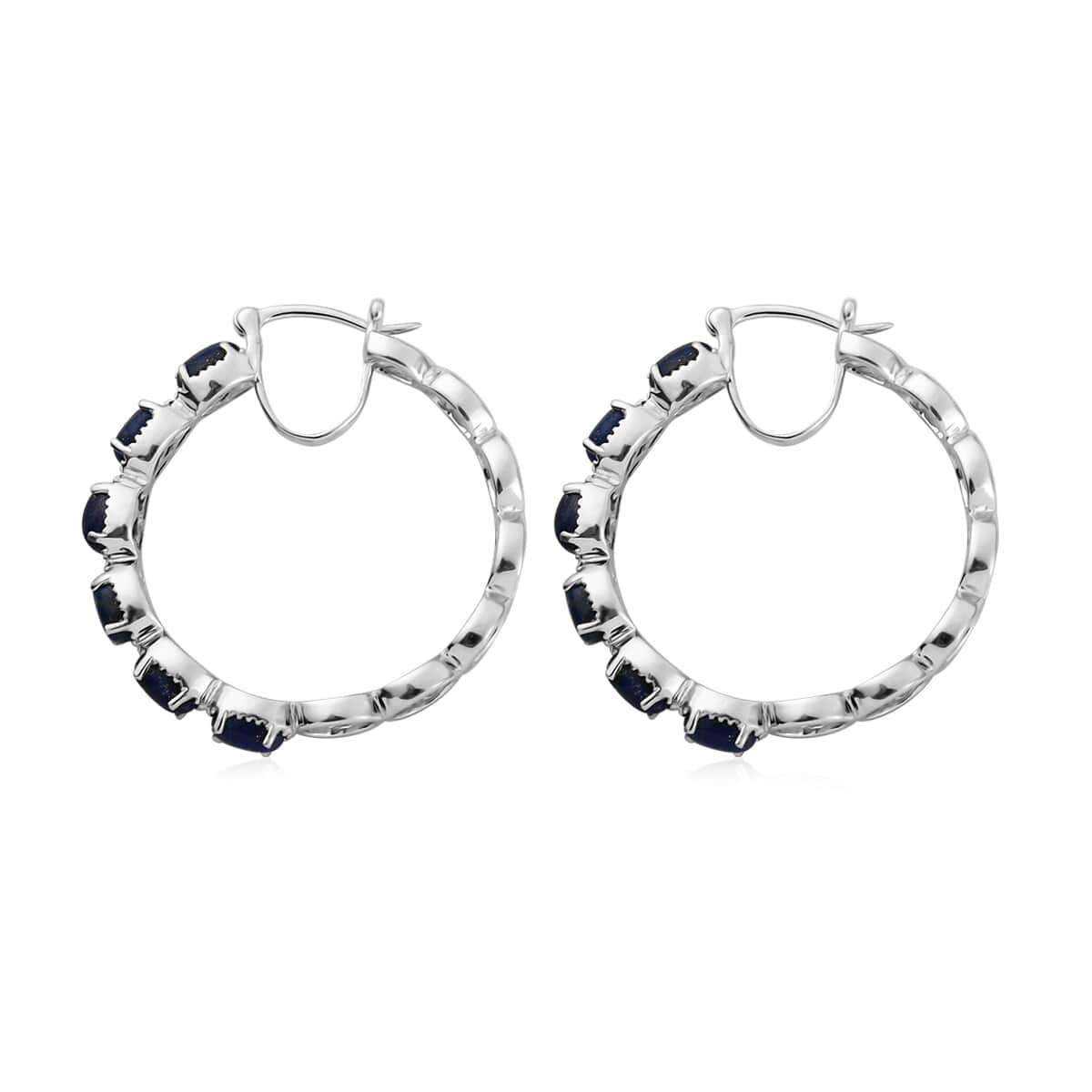 Karis Lapis Lazuli Hoop Earrings in Platinum Bond and Stainless Steel 6.85 ctw image number 5