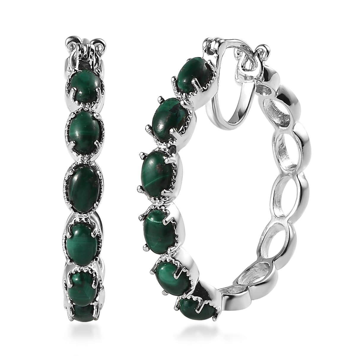 Karis African Malachite 8.50 ctw Earrings in Platinum Bond and Stainless Steel image number 0