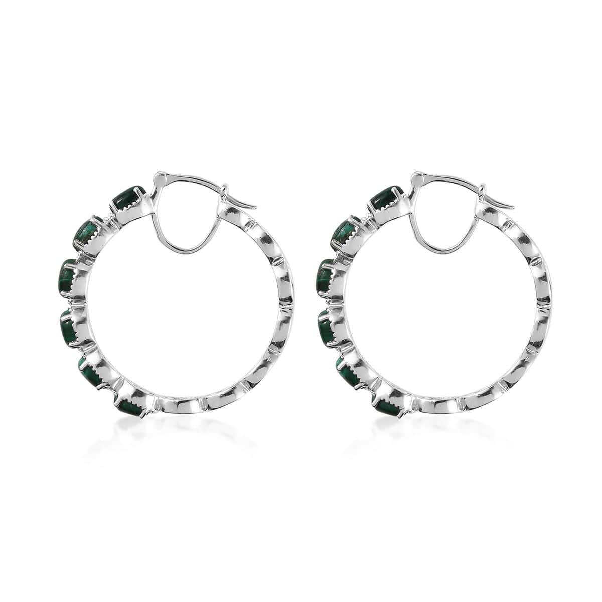 Karis African Malachite 8.50 ctw Earrings in Platinum Bond and Stainless Steel image number 3