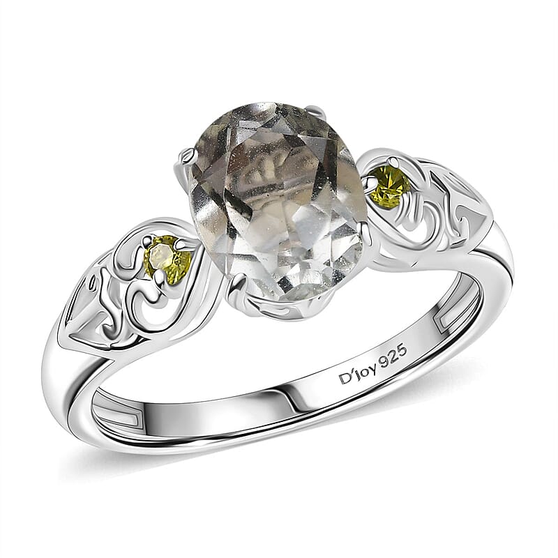 D'Joy Montezuma Prasiolite and Simulated Peridot 1.90 ctw Diamond Ring in Sterling Silver (Size 10.0)