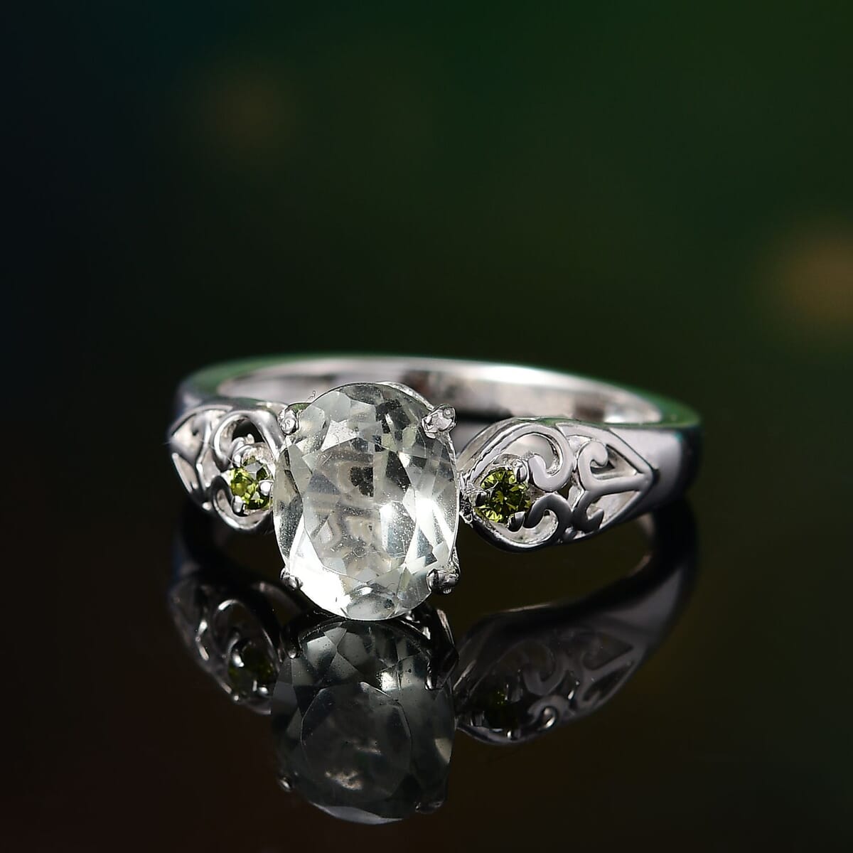 D'Joy Montezuma Prasiolite and Simulated Peridot 1.90 ctw Diamond Ring in Sterling Silver (Size 10.0) image number 1