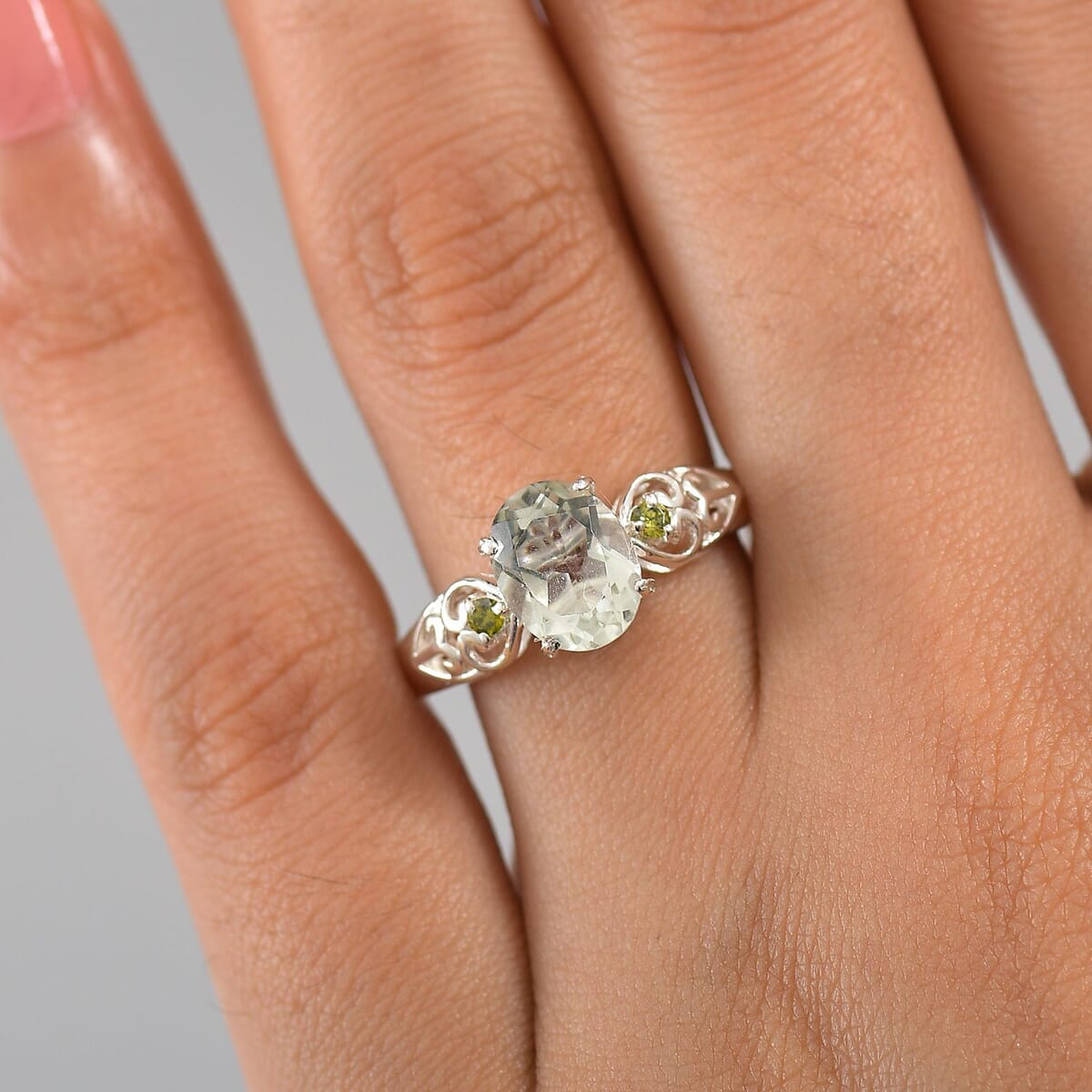 D'Joy Montezuma Prasiolite and Simulated Peridot 1.90 ctw Diamond Ring in Sterling Silver (Size 10.0) image number 2