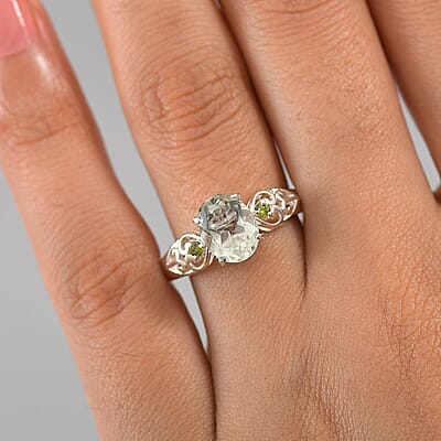 D'Joy Montezuma Prasiolite and Simulated Peridot 1.90 ctw Diamond Ring in Sterling Silver (Size 10.0)