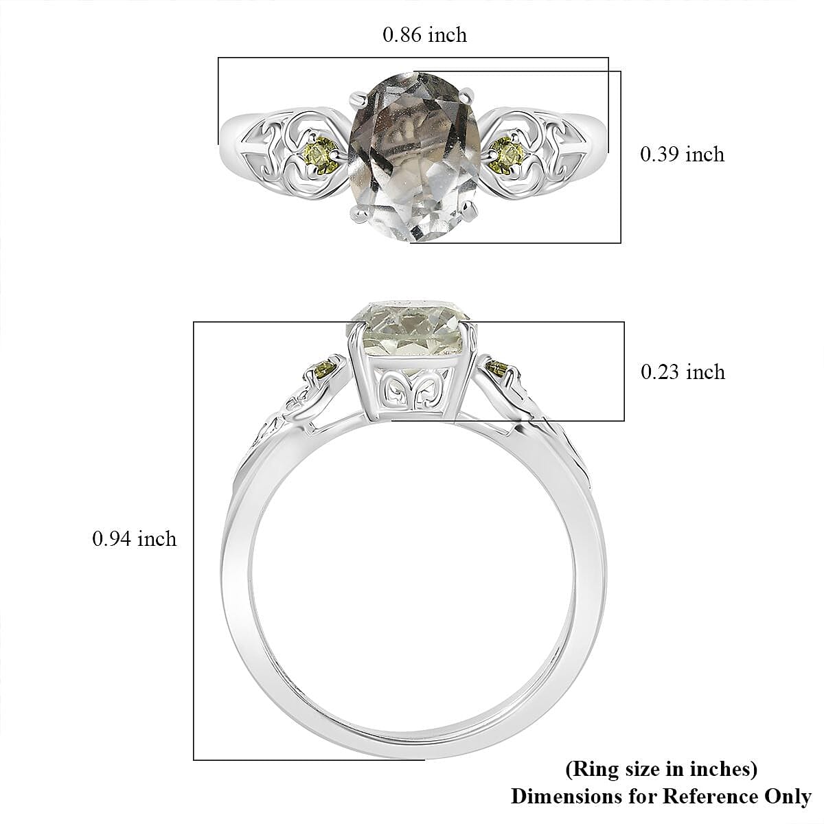 D'Joy Montezuma Prasiolite and Simulated Peridot 1.90 ctw Diamond Ring in Sterling Silver (Size 10.0)