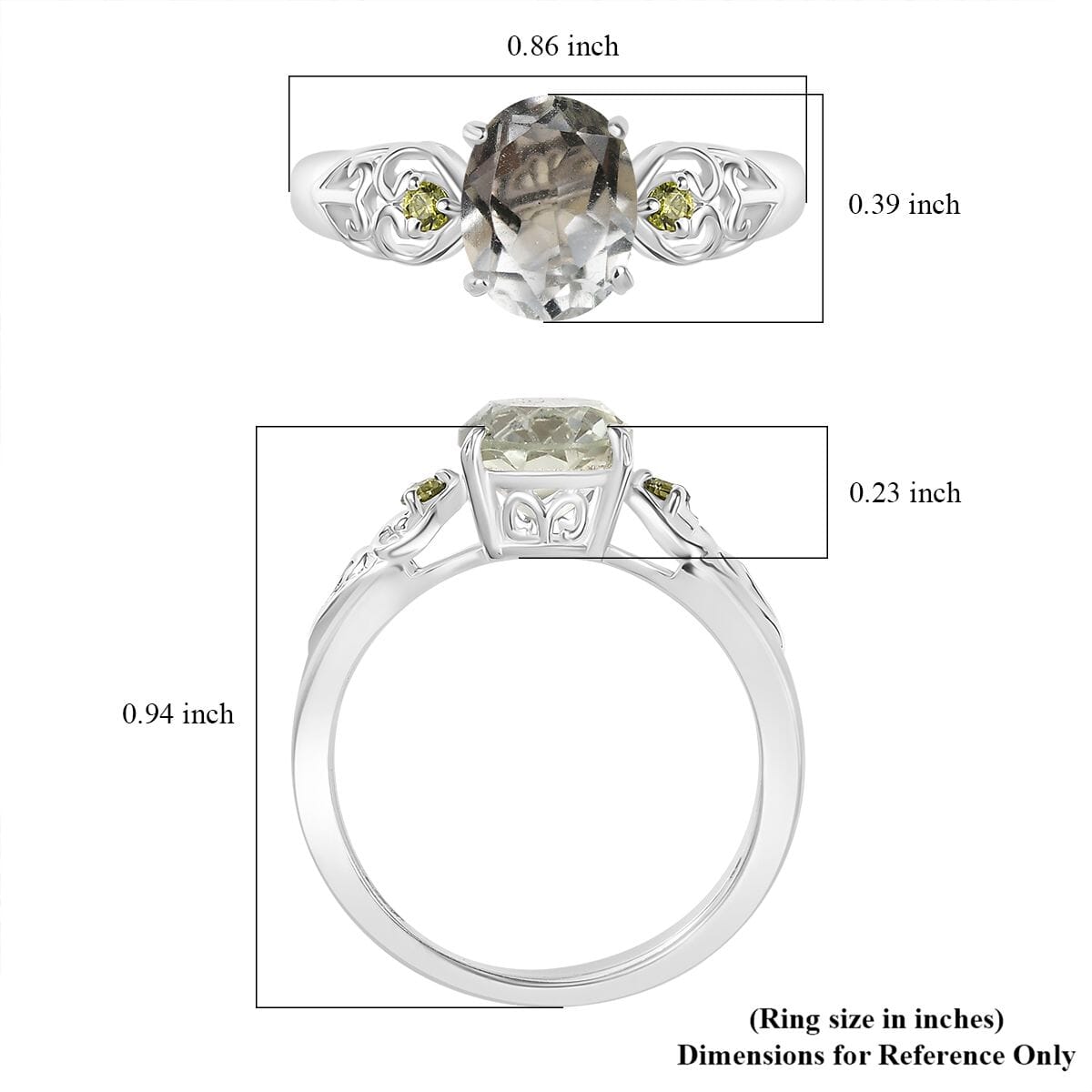 D'Joy Montezuma Prasiolite and Simulated Peridot 1.90 ctw Diamond Ring in Sterling Silver (Size 10.0) image number 5