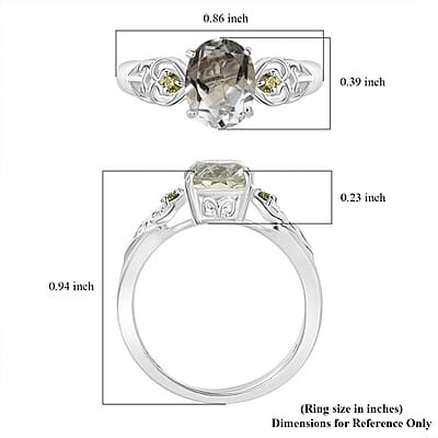 D'Joy Montezuma Prasiolite and Simulated Peridot 1.90 ctw Diamond Ring in Sterling Silver (Size 10.0)