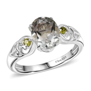D'Joy Montezuma Prasiolite and Simulated Peridot 1.90 ctw Diamond Ring in Sterling Silver (Size 7.0)