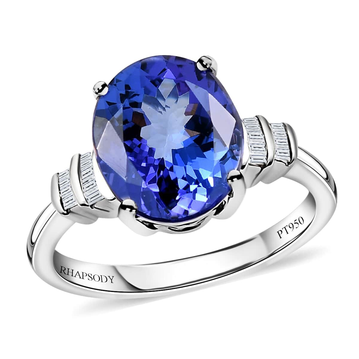 Rhapsody 950 Platinum AAAA Tanzanite and E-F VS Diamond Ring (Size 10.0) 4.85 Grams 4.00 ctw image number 0