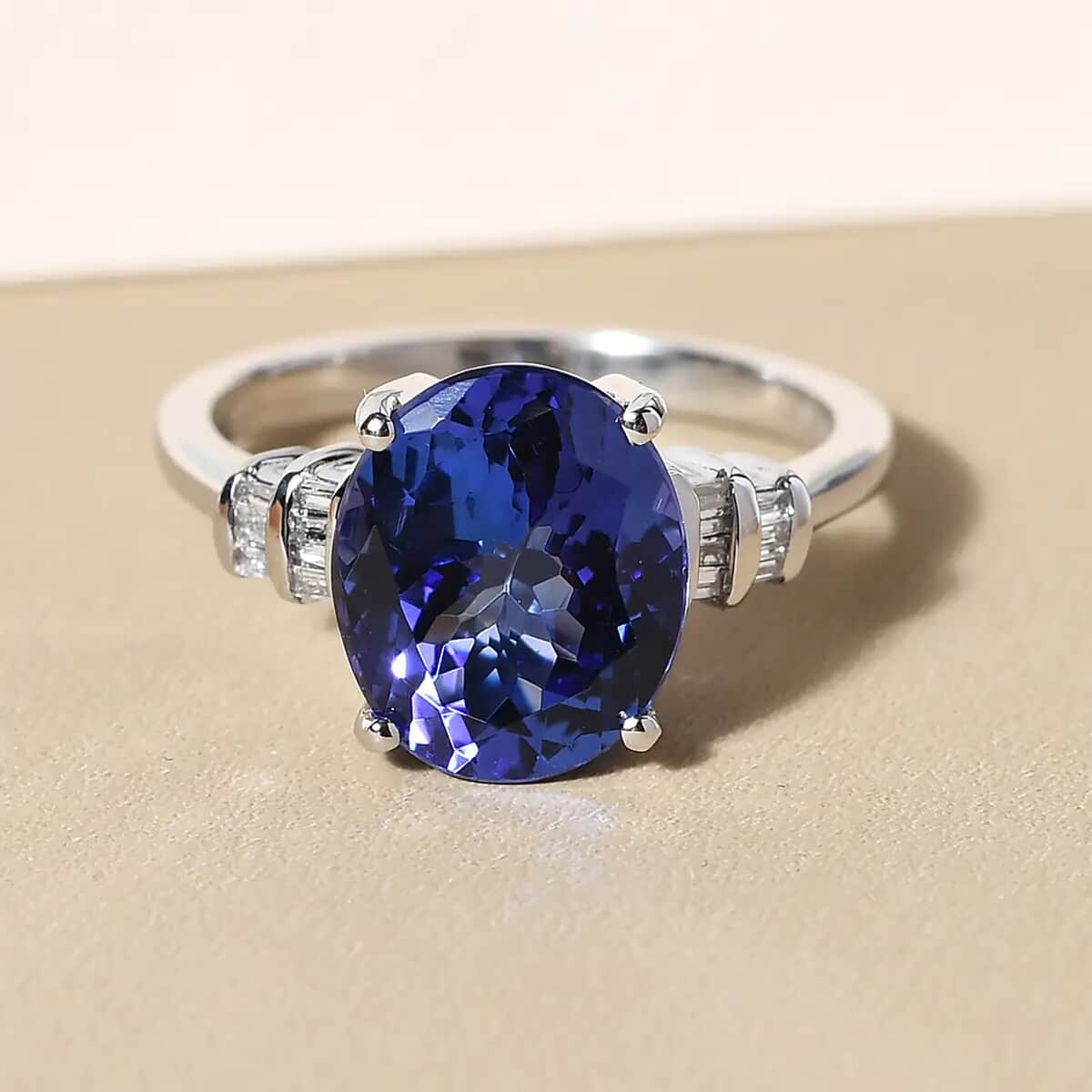 Rhapsody 950 Platinum AAAA Tanzanite and E-F VS Diamond Ring (Size 8.0) 4.85 Grams 4.00 ctw image number 1