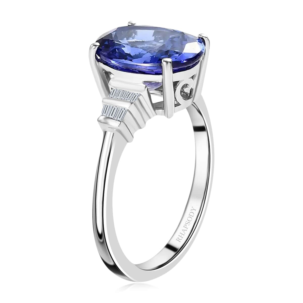 Rhapsody 950 Platinum AAAA Tanzanite and E-F VS Diamond Ring (Size 8.0) 4.85 Grams 4.00 ctw image number 3