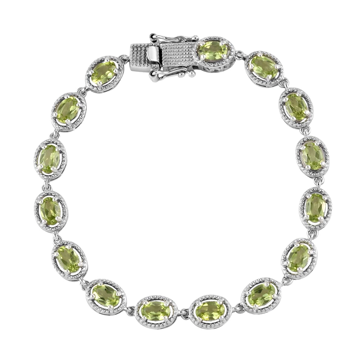 Peridot Bracelet in Platinum Over Sterling Silver (7.25 In) 11.15 Grams 7.65 ctw image number 0