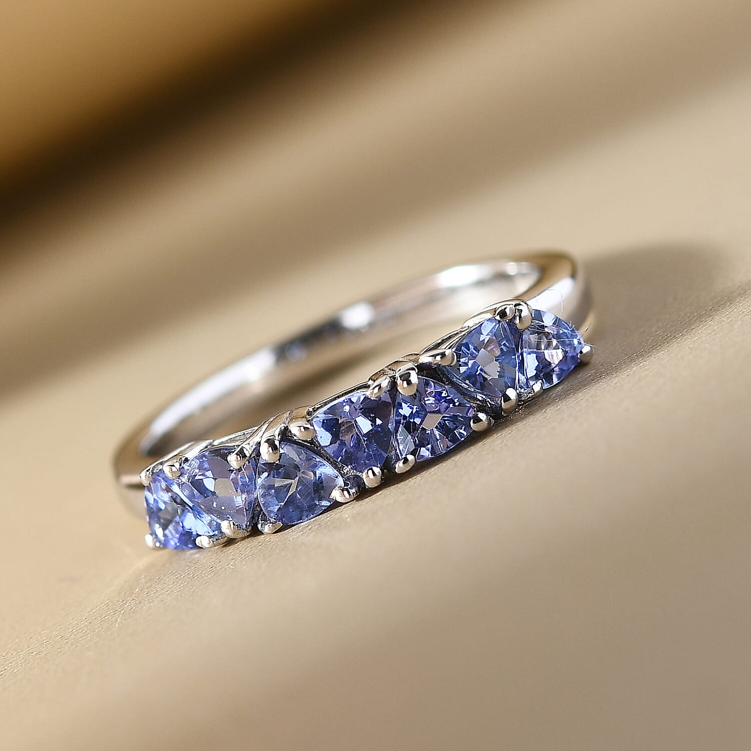 Tanzanite 7 Stone Ring in Platinum Over Sterling Silver (Size 10.0) 0.75 ctw