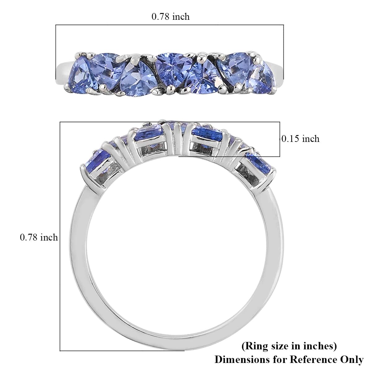 Tanzanite 7 Stone Ring in Platinum Over Sterling Silver (Size 10) 0.75 ctw image number 5