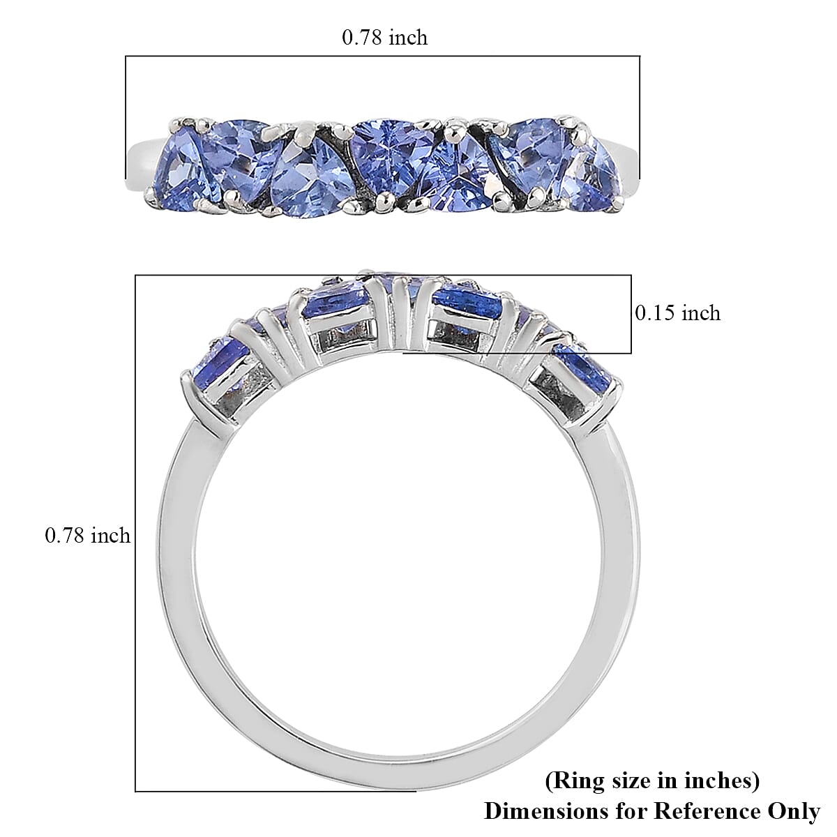 Tanzanite 7 Stone Ring in Platinum Over Sterling Silver (Size 10.0) 0.75 ctw