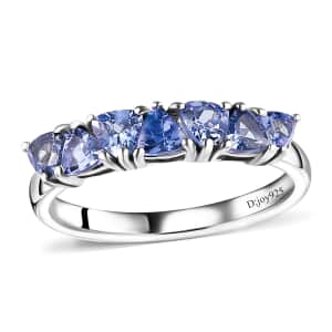 Tanzanite 7 Stone Ring in Platinum Over Sterling Silver (Size 5.0) 0.75 ctw