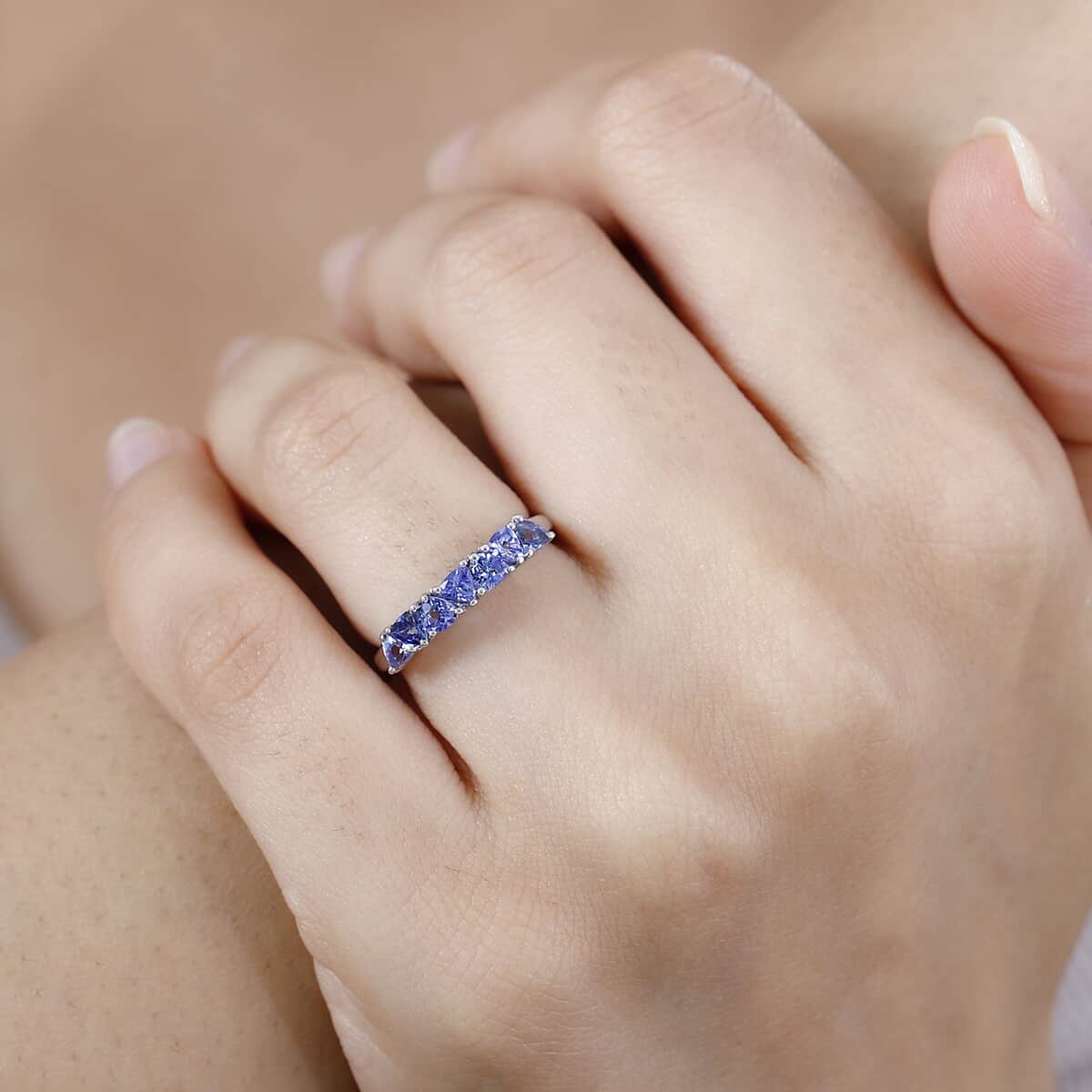 Tanzanite 7 Stone Ring in Platinum Over Sterling Silver (Size 5.0) 0.75 ctw image number 2