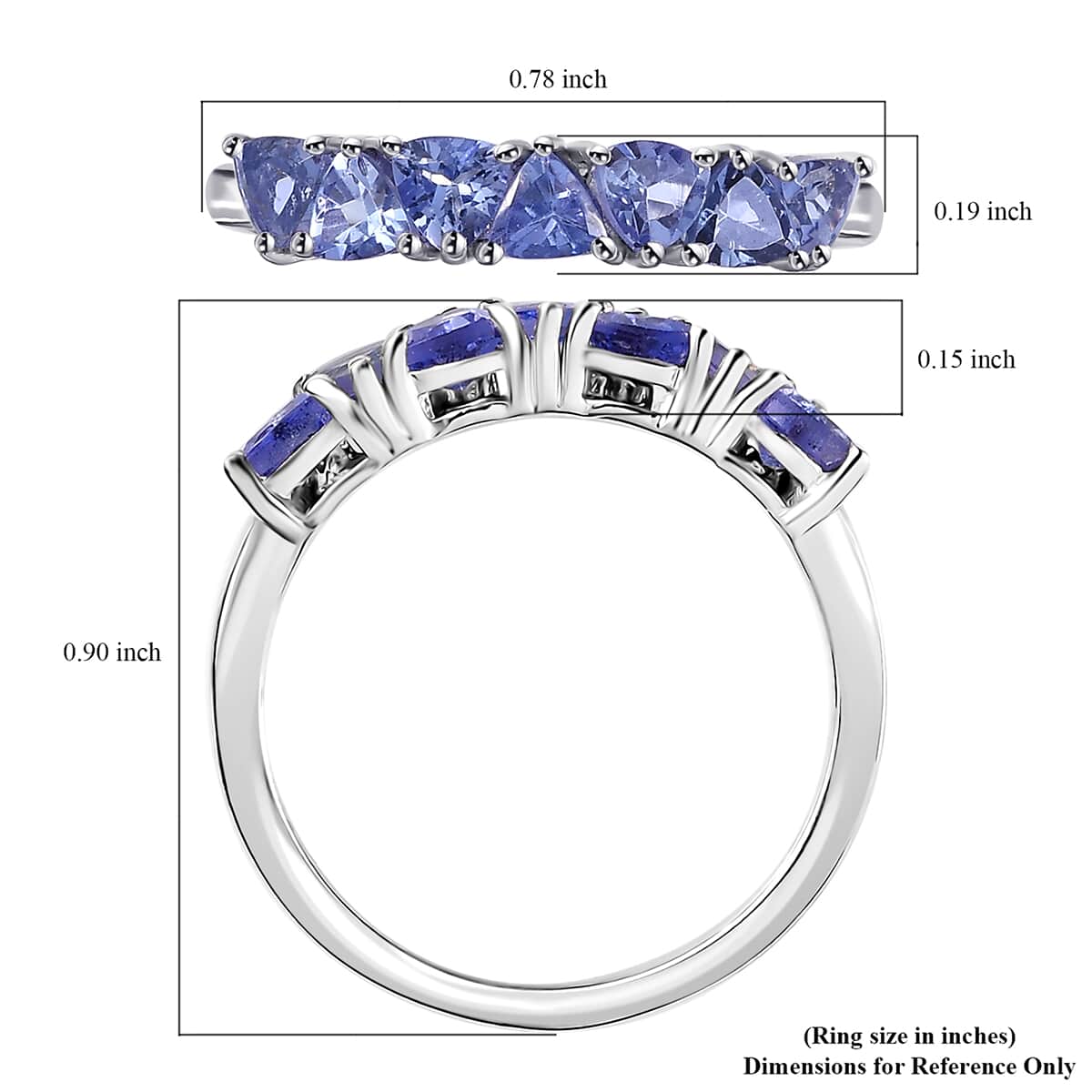 Tanzanite 7 Stone Ring in Platinum Over Sterling Silver (Size 5.0) 0.75 ctw image number 5