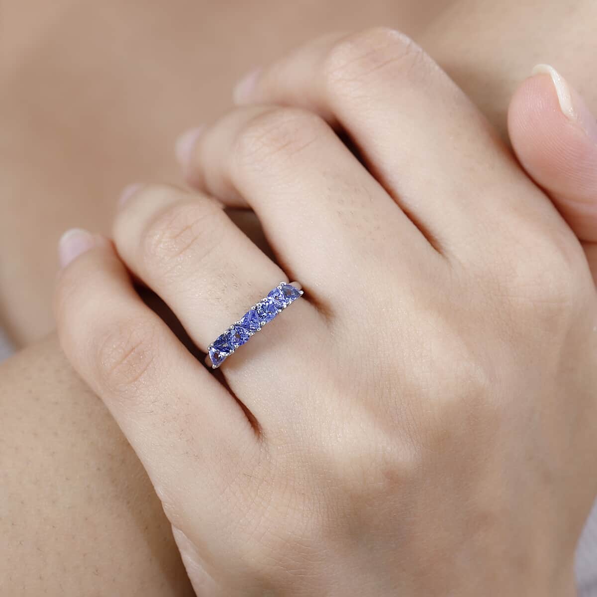 Tanzanite 7 Stone Ring in Platinum Over Sterling Silver (Size 9.0) 0.75 ctw image number 2