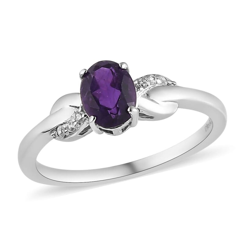 D'Joy Amethyst and White Zircon Ring in Platinum Over Sterling Silver (Size 10.0) 1.15 ctw