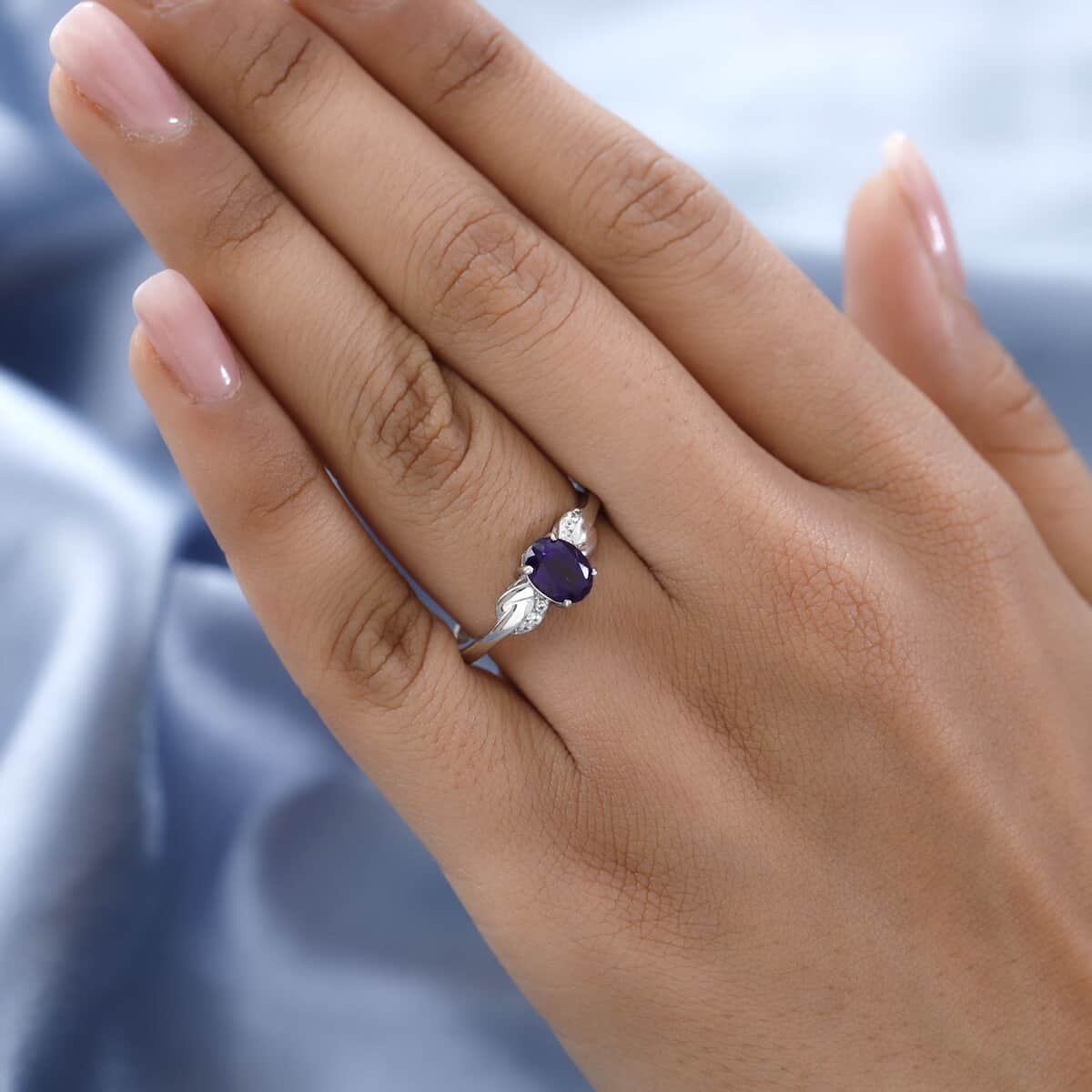 Amethyst and Natural White Zircon Ring in Platinum Over Sterling Silver (Size 9.0) 1.15 ctw image number 1